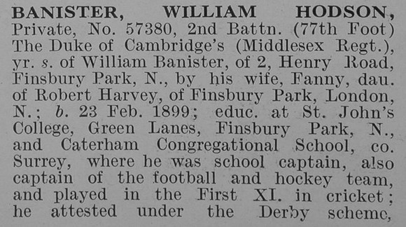 Banister W H Pte 2nd Middlesex Regiment Obit Part 1