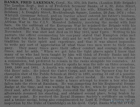 Banks F L Cpl 370 5th London Regiment Obit Part 1