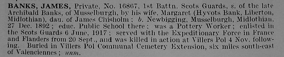 Banks J Pte 16867 1st Scots Guards Obit