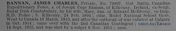 Bannan J C Pte 79897 31st Canadian Infantry Obit