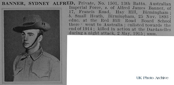 Banner S A Pte 13th Australian Imperial Force Obit