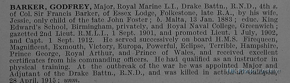 Barker G Major Drake Bn R.N Div Royal Marines Obit