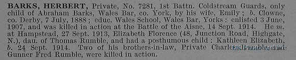 Barks H Pte 7281 1st Coldstream Guards Obit