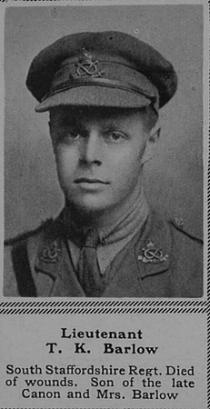 Barlow T K Lt 8th South Staffordshire Regiment The Sphere 28th Oct 1916