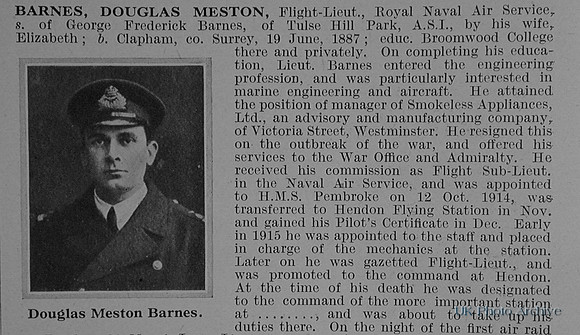 Barnes D M Flt Lt Royal Naval Air Service Obit Part 1