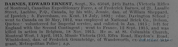 Barnes E E Sergt 65046 24th Canadian Infantry Obit