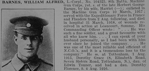 Barnes W A L/Cpl Machine Gun Corps Obit