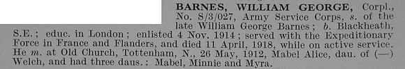 Barnes W G Cpl Army Service Corps Obit