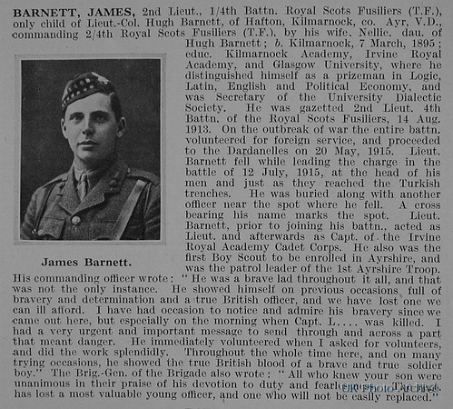 Barnett J 2nd Lt 4th Royal Scots Fusiliers Obit