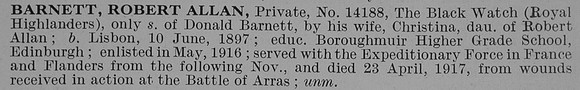 Barnett R A Pte Black Watch Obit