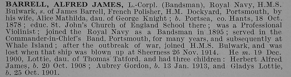 Barrell A J Bandsman HMS Bulwark Royal Navy Obit