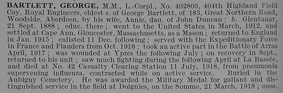 Bartlett G L/Cpl MM 402806 Royal Engineers Obit