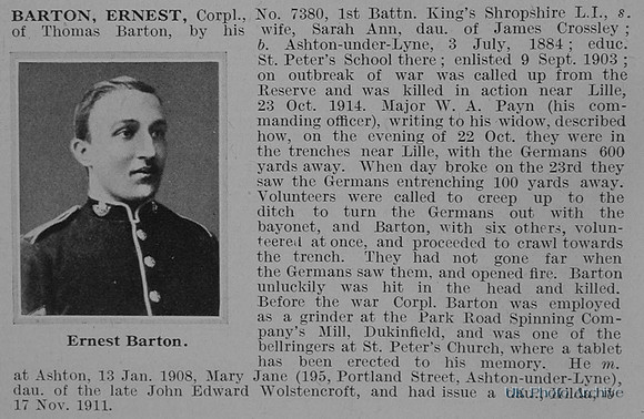 Barton E Cpl 1st Shropshire Light Infantry Obit