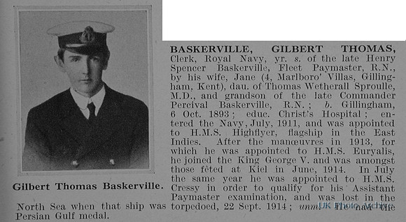 Baskerville G T Clerk HMS Cressy Royal Navy Obit