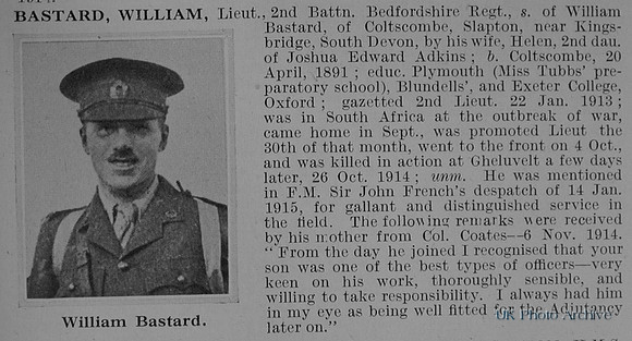 Bastard W 2nd Lt 2nd Bedfordshire Regiment Obit