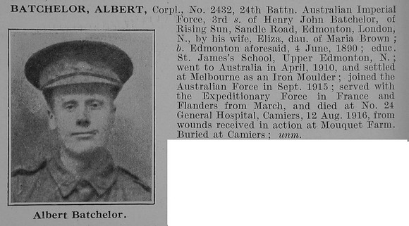 Batchelor A Cpl 24th Australian Imperial Force Obit