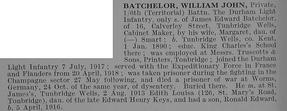 Batchelor W J Pte 6th Durham Light Infantry Obit