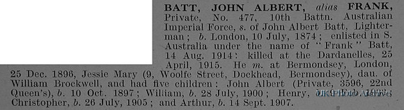 Batt J A Pte 477 10th Australian Infantry Obit