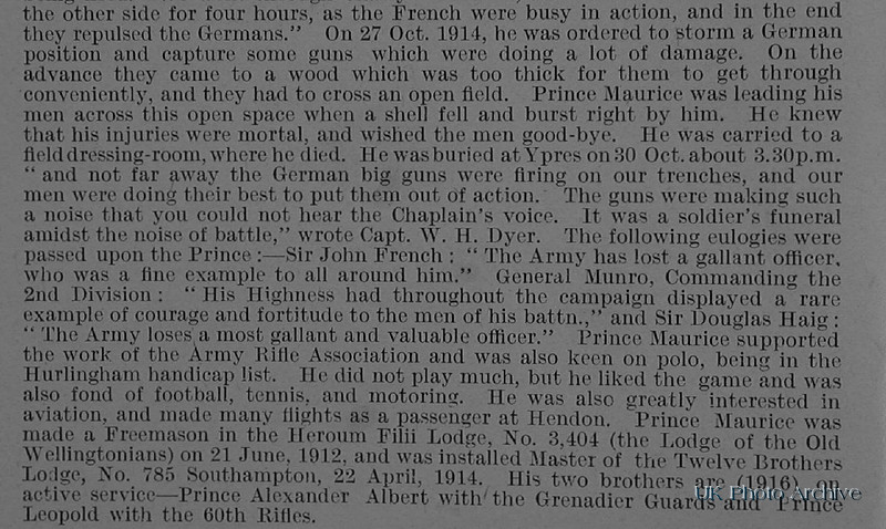 UK Photo And Social History Archive: B &emdash; Battenberg M V_D Prince 1st Kings Royal Rifle Corps Obit Part 3