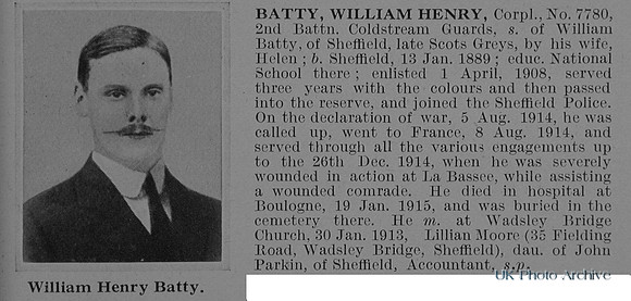 Batty W H Cpl 7780 2nd Coldstream Guards Obit