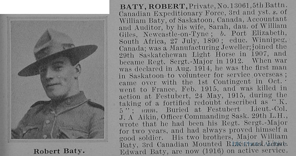 Baty R Pte 13061 5th Canadian Infantry Obit