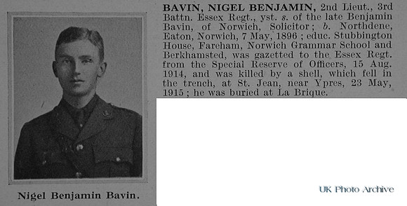 Bavin N B 2nd Lt 3rd Essex Regiment Obit