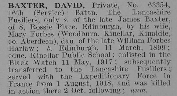 Baxter D Pte 16th Lancashire Fusiliers Obit