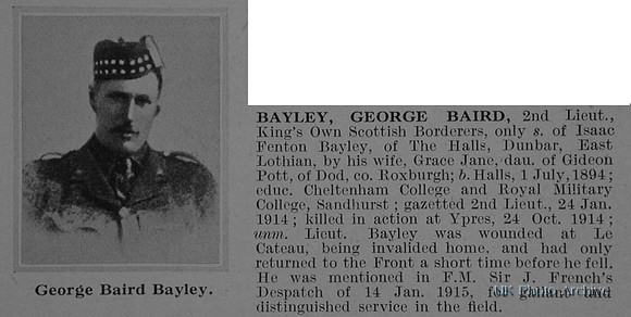 Bayley G B 2nd Lt Kings Own Scottish Borderers Obit