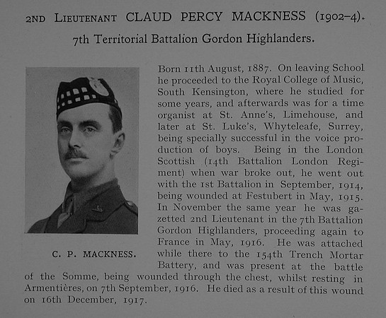 Mackness C P 2nd Lt 7th Gordon Highlanders Obit Dulwich College Roll Of Honour