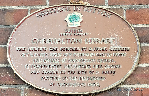 Plaque At The Old Library Carshalton