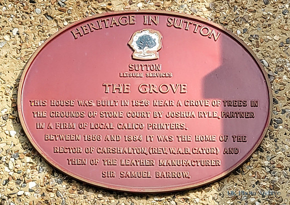 Plaque At The Grove Carshalton
