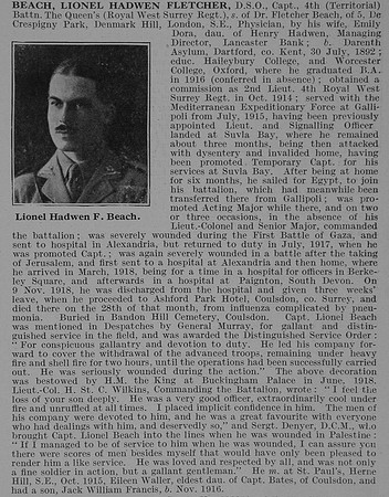 Beach L H F Captain DSO 4th West Surrey Regiment Obit