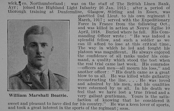 Beattie W M 2nd Lt 2nd Highland Light Infamtry Obit Part 2