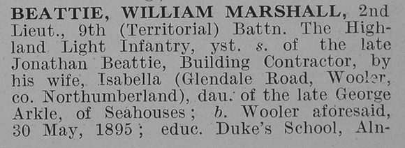 Beattie W M 2nd Lt 2nd Highland Light Infamtry Obit Part 1