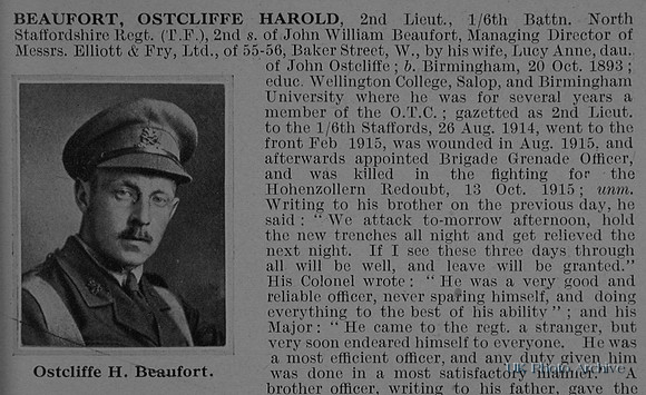 Beaufort O H 2nd Lt 6th North Staffordshire Regiment Obit Part 1