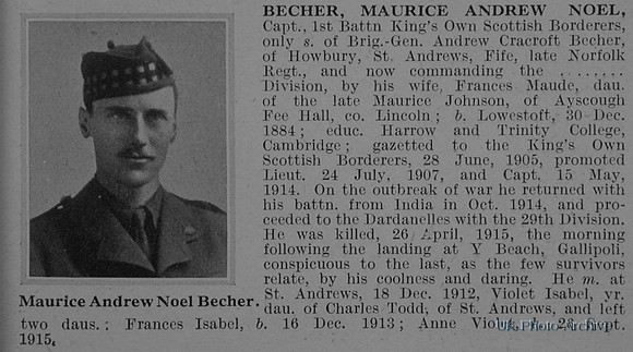 Becher M A N Captain 1st Kings Own Scottish Borderers Obit