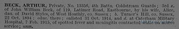 Beck A Pte 13356 4th Coldstream Guards Obit