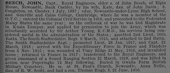 Beech J Captain Royal Engineers Obit