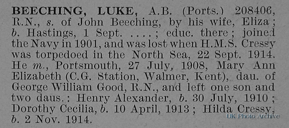 Beeching L AB 208406 HMS Cressy Royal Navy Obit
