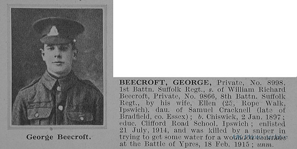 Beecroft G Pte 8998 1st Suffolk Regiment Obit