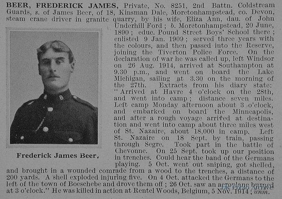Beer F J Pte 8251 2nd Coldstream Gaurds Obit