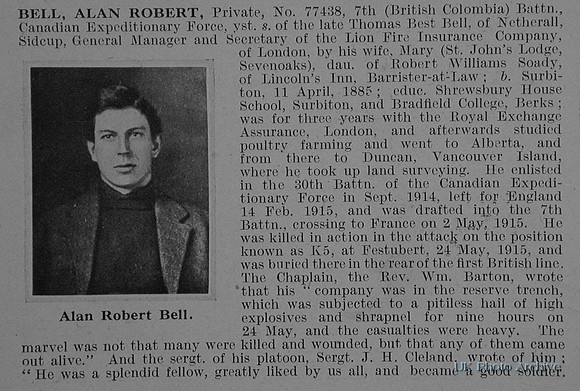 Bell A R Pte 77438 7th Canadian Infantry Obit Part 1