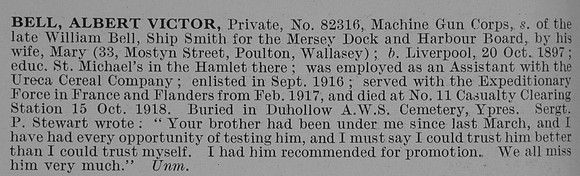Bell A V Pte Machine Gun Corps Obit