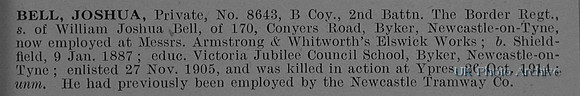 Bell J Pte 8643 2nd Border Regiment Obit