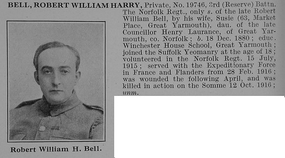 Bell R W H Pte 3rd Norfolk Regiment Obit