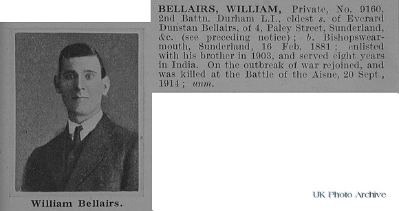 Bellairs W Pte 9160 2nd Durham Light Infantry Obit