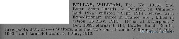 Bellas W Pte 10551 2nd Scots Guards Obit