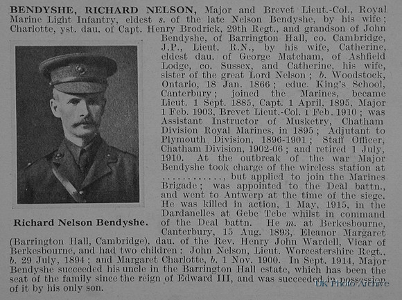 Bendyshe R N Major Royal Marine Light Infantry Obit