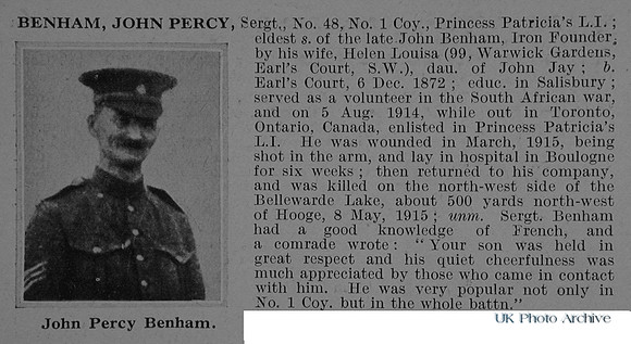 Benham J P Sergt 48 Princess Patricias Canadian Light Infantry Obit