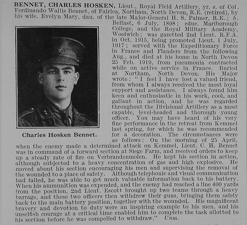 Bennet C H Lt Royal Field Artillery Obit